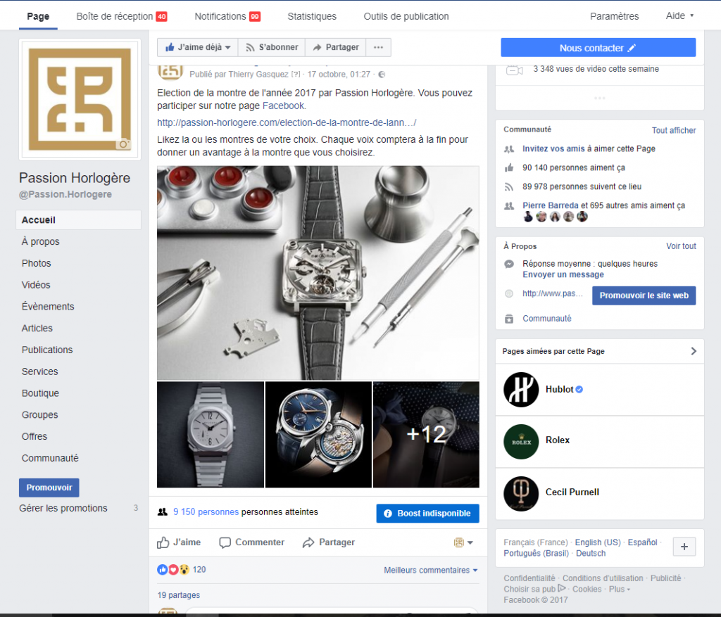 Page Facebook Passion Horlogère